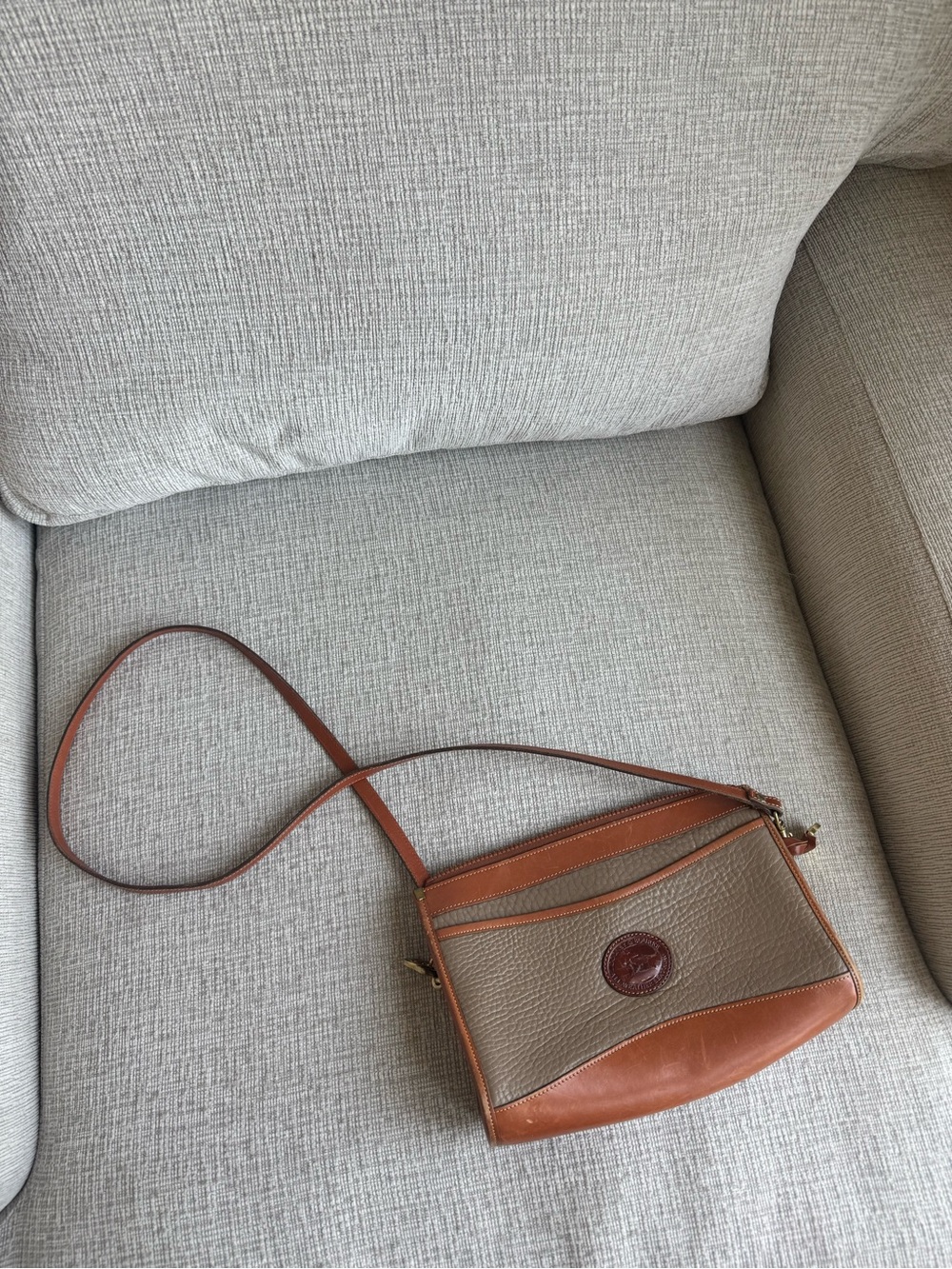Dooney & Bourke Taupe Pebbled Leather Crossbody with Brown Trim
